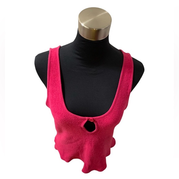 Vintage 80s Raspberry Pink Sleeveless Terrycloth Crop Tank Top Keyhole Detail - Picture 15 of 16
